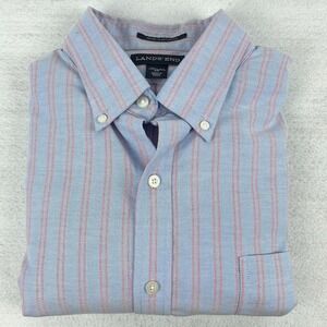 Lands End Men's Shirt 16.5 Blue Striped Traditional Fit Supima No‎ Iron Oxford
